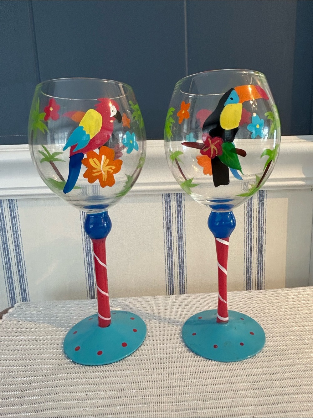 Hand-Painted Tropical Wine Glasses